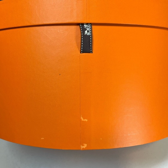 Hermes Authentic Empty Hat Box Orange Gift Storage Round Oval w Ribbon - Picture 7 of 9